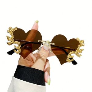 Gafas de Sol Personalizadas con Logotipo, Diseño Retro de Lujo 2025, con Diamantes Brillantes en Forma de Corazón, Protección UV400, sin Montura, con Forma de Llama - Product Image 1