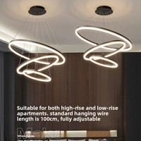 Lustre LED moderne de luxe 40 60 80cm à 3 anneaux 80W avec télécommande sans fil, en aluminium noir, intensité variable, hauteur réglable