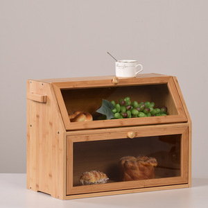 Boîte à pain double couche en bambou Defeng 50x37x25x15cm, rangement de cuisine pour pain, fruits, desserts, gâteaux - Product Image 2
