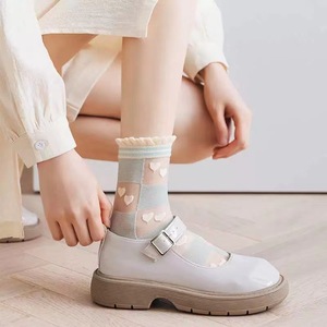 Meias de Tornozelo em Renda Transparente com Babados para Mulheres, 5 Estilos, Bordadas com Coração e Renda <span class=keywords><strong>Floral</strong></span>, Meias Coreanas Vintage para Noivas - Product Image 5