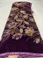 Tissu en dentelle florale africaine de haute qualité, velours brodé nigérian avec sequins, antistatique, 100 % polyester, écologique, pour chaussures