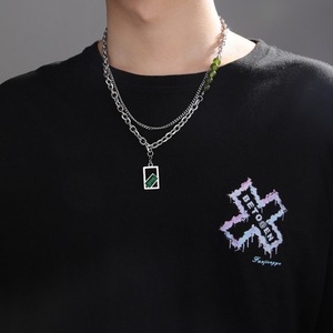 Collana Classica alla Moda in Stile <span class=keywords><strong>Maschile</strong></span> e <span class=keywords><strong>Femminile</strong></span>, Semplice ed Elegante, in Pietra Naturale a Doppio Strato, Acciaio Inossidabile Placcato Oro 18K - Product Image 2