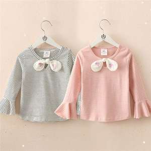 Ropa al por Mayor para Niñas, Camiseta de Manga Larga a Rayas con Estampado de Algodón Taiwanés, Compra al por Mayor desde China - Product Image 1