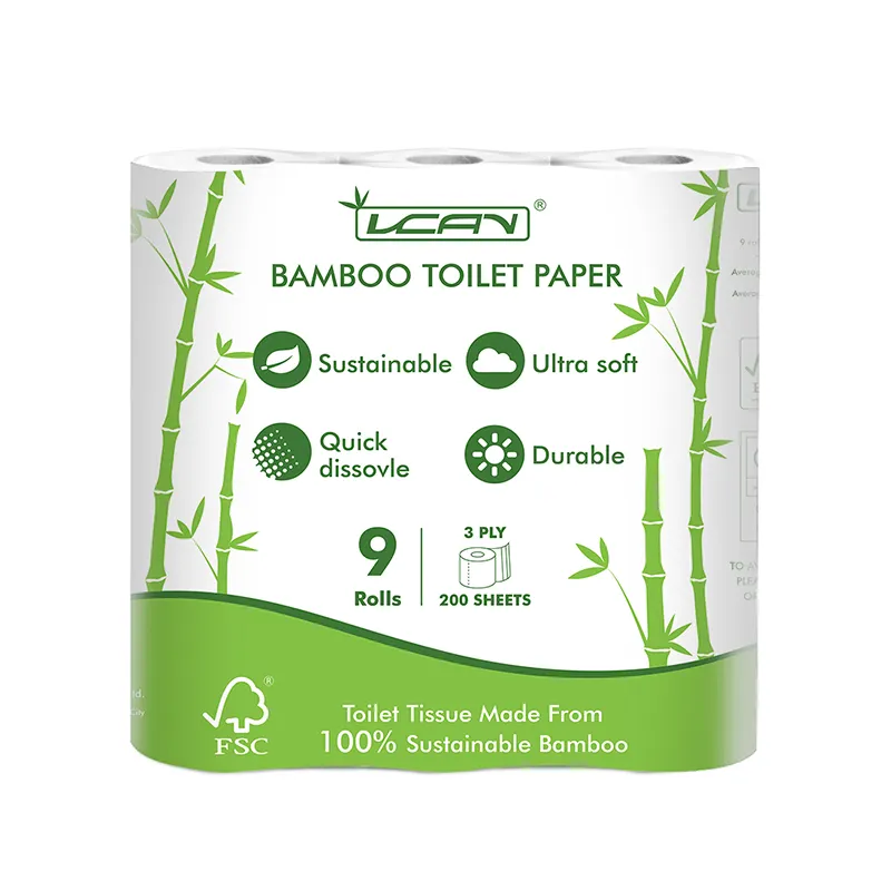 Professionele 100% Bamboe Fsc Wit Gevulde Oplosbare Water Roll Papier Fiber Papier Wc Roll, Custom Toiletpapier