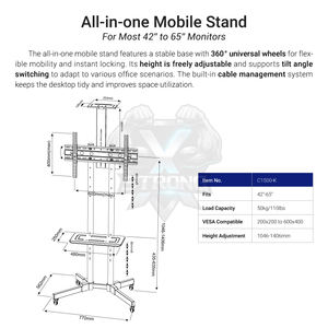 Soportes de <span class=keywords><strong>TV</strong></span> Móviles con Bandeja, Soporte de Exhibición Móvil para <span class=keywords><strong>TV</strong></span>, Soportes para Pantallas de Salón, Entrega Rápida y Económica - Product Image 4