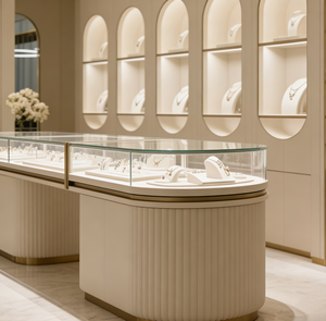 Espositore di gioielli di lusso ad alta trasparenza espositore in acciaio inox con illuminazione a Led per <span class=keywords><strong>gioielleria</strong></span> <span class=keywords><strong>mobili</strong></span> - Product Image 3