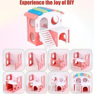 ชุดชิงช้าไม้ DIY ลายการ์ตูนหนูแฮมสเตอร์หลากสีสัน พร้อมรัง ที่นั่งโยก และสะพานสายรุ้ง ทำจาก PVC สำหรับสัตว์เลี้ยง ใช้สำหรับออกกำลังกายและของเล่นเคี้ยว - Product Image 5