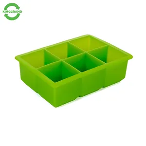 Оптовая продажа, персонализированные Зеленые Силиконовые квадратные лотки для льда, 6 ячеек