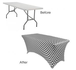 Elastic Fabric Stretch Rectangular Spandex <strong>Black</strong> and White Checkered Racing <strong>Table</strong> <strong>Covers</strong> Tablecloth for Wedding Event Patio - Product Image 2