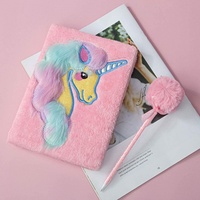 Ensemble de Journal agenda en fausse fourrure, 1 pièce, en peluche, Pop It, avec stylo Pom, papeterie scolaire pour enfants