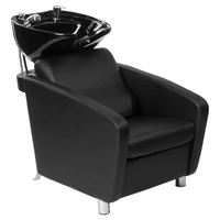 Fauteuil de lavage de cheveux classique en PU marron avec lavabo en céramique intégré pour salon de coiffure et institut de beauté