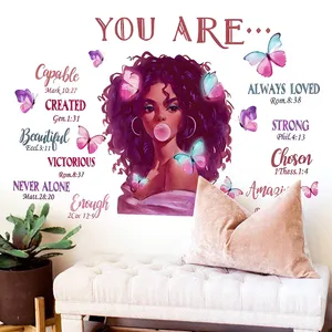 个性欧美性感黑人女孩墙贴英文标题贴纸客厅卧室装饰墙贴