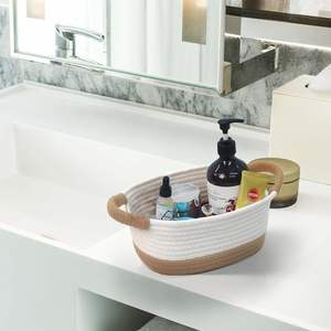 KUYUE 3-teiliger rechteckiger faltbarer Heimaufbewahrungs-Stoffkorb leicht zu transportieren kleiner Baumwollseilschalenkorb organisatorischer Gebrauch - Product Image 5