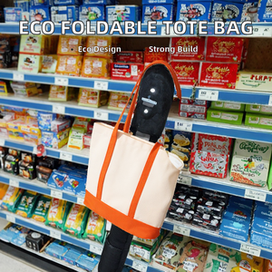 Sac fourre-tout personnalisé en toile de coton biologique beige naturel 100 % coton, réutilisable, avec fermeture éclair, pour courses, avec logo - Product Image 2