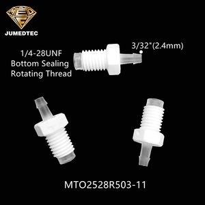 Conector de manguera de rosca giratoria sellada inferior UNF 1/4-28, con rosca de 3/32 pulgadas (2.4mm) de diámetro interno, de PP blanco transparente, estilo de rosca larga/corta. - Product Image 4