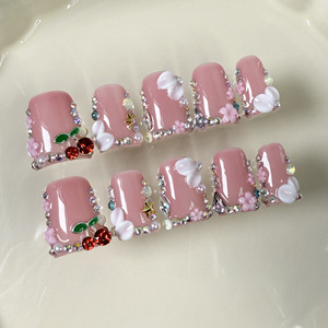3D flor pato boca hecho a mano 10 piezas nuevo diseñador prensa-en <span class=keywords><strong>uñas</strong></span> acrílicas al por mayor <span class=keywords><strong>uñas</strong></span> postizas para una fácil aplicación - Product Image 2