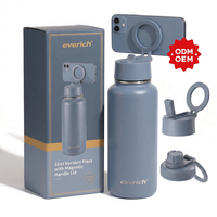 Bouteille d'eau isotherme en acier inoxydable Everich Trendy Fitness avec couvercle magnétique, compatible MagSafe, pour le sport et la gym, avec paille et support magnétique