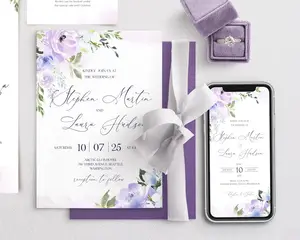 LILAC Blumen hochzeits einladung sset Vorlage Amethyst Orchidee Druckbare lila Hochzeits einladung suite