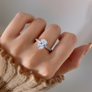 Women's 18K <b>Gold</b> Plated Oval Cubic Zirconia Engagement <b>Ring</b> Prong Setting Classic Style Alloy Jewelry - Product Image 5