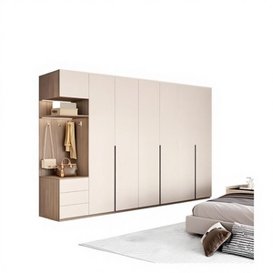 Ensemble de placard de chambre à coucher intégré moderne - Étagères latérales éclairées par LED et coiffeuse avec armoires à bords incurvés - Product Image 4