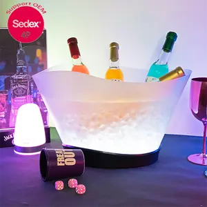 8L Transparent LED Luminous Ice Cube Storage Buckets Barrel Shaped Bar Beer  Bottle Cooler Container Light Up Champagne Wine Hold