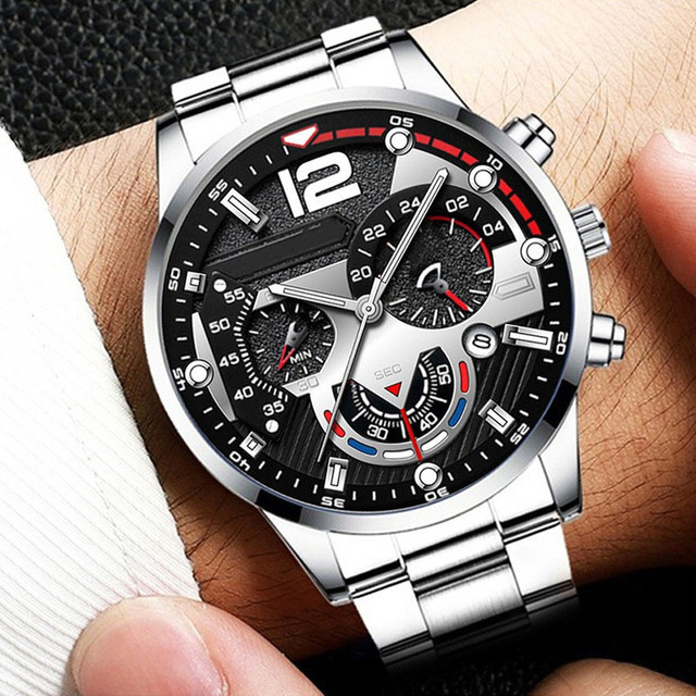 Men's Quartz Watch with Luminous Pointer Steel Band Calendar Dial Sports Charm Fashion Wristwatch Hot-Selling