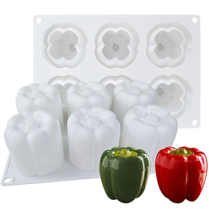 Moule en silicone en forme de poivron, 6 cavités, antiadhésif, pour gâteaux, chocolat, fondant, mousse, desserts - Product Image 1