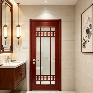 Puerta Interior de Madera Maciza con Vidrio Esmerilado Impermeable, Puerta Batiente Manual de Estilo Japonés Moderno para Baño y Cocina - Product Image 3