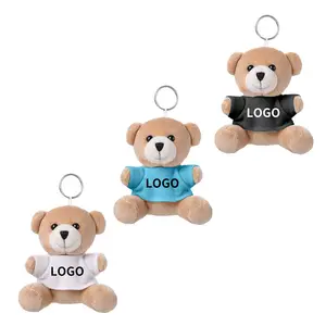 Promotional gifts classic design customized logo plush teddy bear keychain with shirt wholesale plush bear keyring
