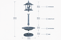 Bain d'oiseaux et mangeoire 2-en-1 au design de gazebo antique, en résine écologique, pour la décoration extérieure de jardin et de cour