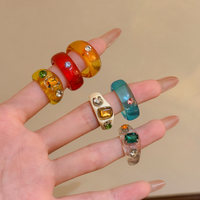 Cincin Jari Bulat Geometris Resin Zirkon Fashion untuk Perhiasan Wanita dan Remaja Putri