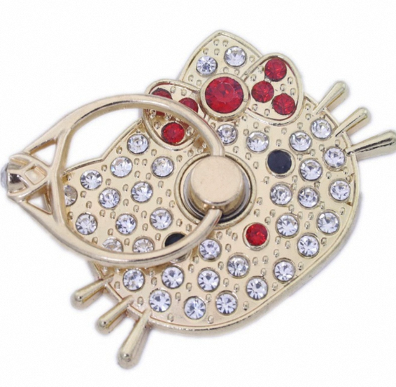Wholesale Luxury Diamond-encrusted KT Cat 360 Degree Rotating Flexible Metal Desk Phone Stand Grip Hands-free Cartoon Ring