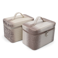 Boîte à maquillage élégante en cuir véritable, motif crocodile dégradé, étui de toilette avec doublure en velours, plateau amovible pour cadeau