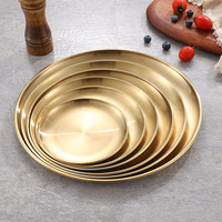 Assiettes rondes en acier inoxydable poli, écologiques, dorées, fabriquées en Corée