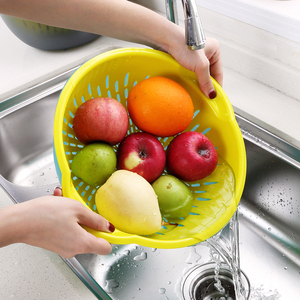 Haixin Medium Size Double Layers Plastic PP Washing Draining Basket For Fruits Vegetables Cleaning For Kitchen