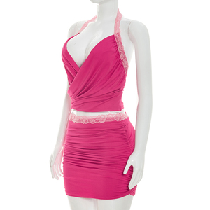 Viviblook C26ST161 Women Summer <b>Set</b> New Solid Color <b>Sexy</b> Sleeveless Halter Backless Tank Top Mini Skirt 2 Piece <b>Set</b> - Product Image 3