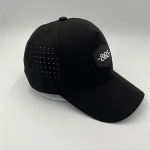 laser cut ventilation nylon baseball cap with customized rubber badge for front high quality gift hat