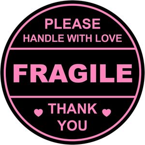Mango frágil negro con etiquetas de amor Pegatinas Envío Cartones de correo Sobres Etiquetas adhesivas 50*50 Etiquetas frágiles - Product Image 1