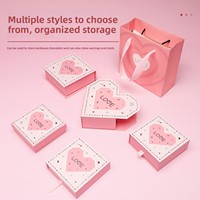 Coffret Cadeau Magnétique Shaher en Forme de Cœur Rose avec Impression Quadricolore et Sac Doublé Éponge Rose pour Emballage Saint-Valentin et Mariage