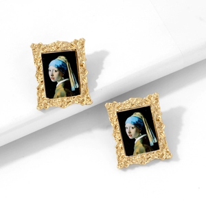 Pendientes Rectangulares Martillados <span class=keywords><strong>de</strong></span> Acero Inoxidable con Diseño Geométrico <span class=keywords><strong>de</strong></span> <span class=keywords><strong>la</strong></span> Mona Lisa y Girasol, Estilo Vintage - Product Image 4