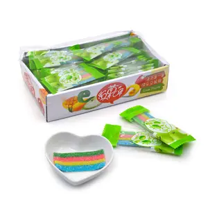 OEM rainbow sugar coated sour belt gummy candy