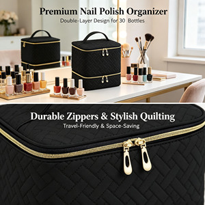Estuche organizador de doble capa para almacenamiento de esmaltes de uñas, con capacidad para 30 botellas y lámpara de uñas, al por mayor. - Product Image 4