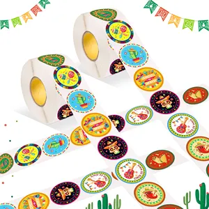 Huancai 500PCS Cinco De Mayo 라벨 스티커 선인장 스티커 롤 생일 멕시코 축제 파티 용품 자체 접착 데칼