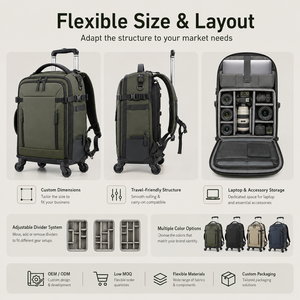 Sac à dos de voyage rembourré antichoc pour appareil photo, sac à roulettes professionnel pour appareil photo reflex numérique, étanche, avec insert pour photographie - Product Image 4