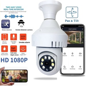 Jortan Wifi E27 Bóng đèn máy ảnh khói báo động tự động theo dõi Màu sắc tầm nhìn ban đêm trong nhà giám sát an ninh máy dò khói PTZ máy ảnh - Product Image 5