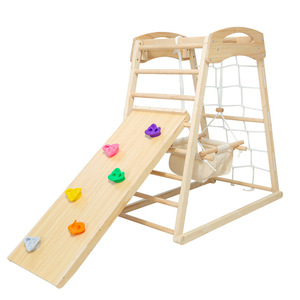montessori furniture baby wooden kid activity gym climb frame net climbing triangle indoor playground slides equipment