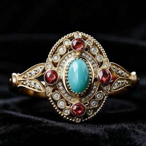 yunnique Luxury <b>Turquoise</b> <b>Ring</b> With Red Stones And Diamonds Court Style Women's Jewelry Gift - Product Image 2