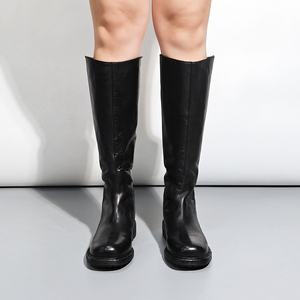 Bottes tendance en cuir véritable <span class=keywords><strong>noir</strong></span> pour filles, talon bas, hauteur genou, polyvalentes, style cavalier, fermeture éclair arrière, chaussures pour femmes - Product Image 6