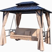 Chaise suspendue multifonctionnelle pour l'extérieur, pour trois personnes, lit double, moustiquaire anti-moustiques, protection solaire, construction en fer
