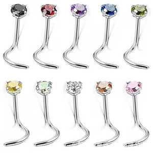 Piercing de Nariz Curvo en Forma de S, Acero Inoxidable con Bola de Zirconia, Joyería para Cartílago Nasal, 10 Colores Disponibles, Grado Médico - Product Image 2